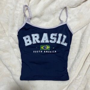 brasil ♡ navy blue crop top cami tank top brasil flag south america
